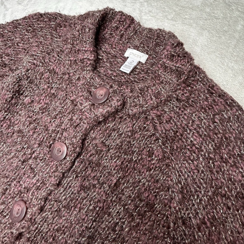 Chicos Women Size 2 ( Med) Purple Cardigan‎ Sweater Metallic Shrug Wool Blend